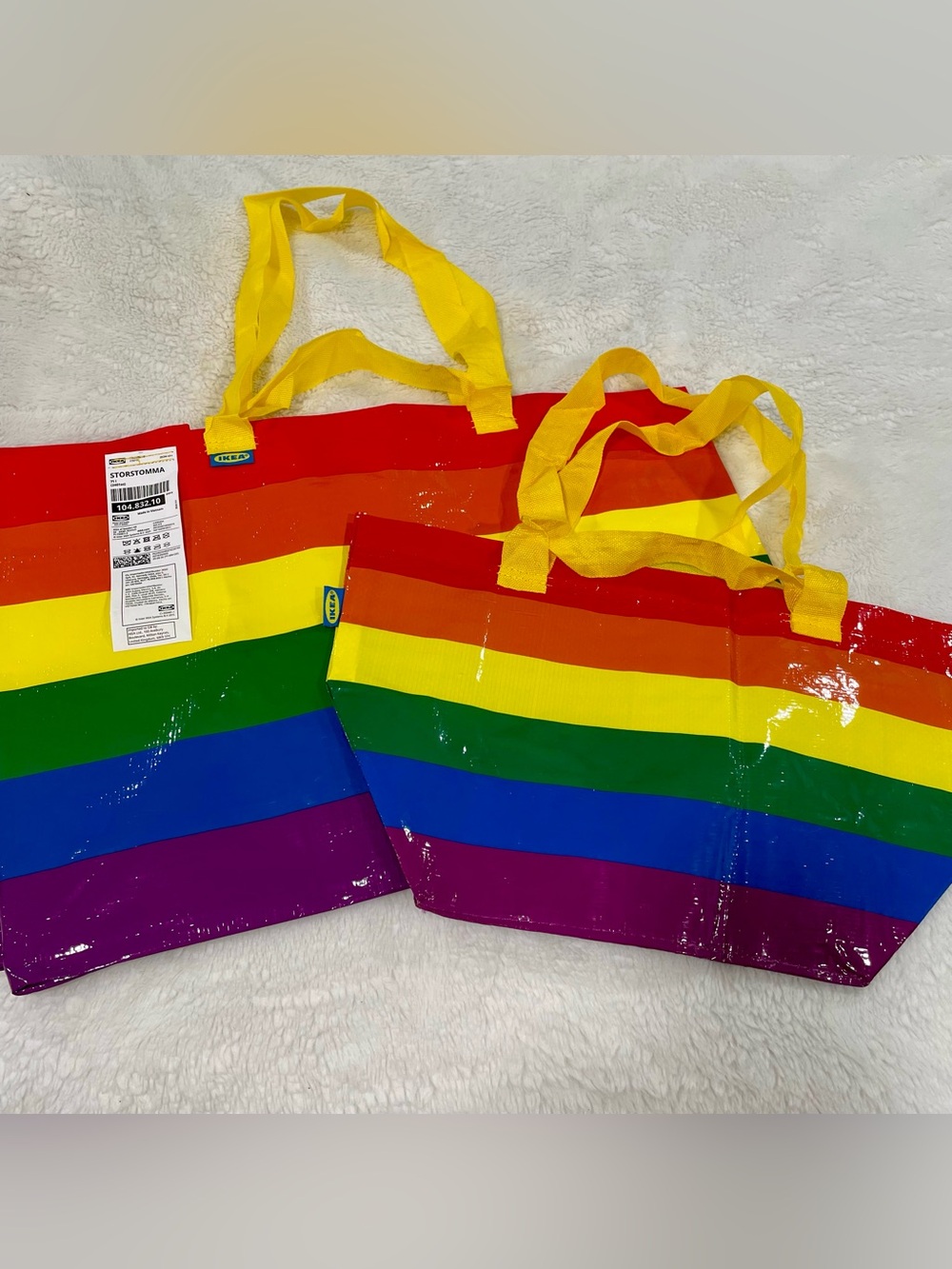 IKEA Rainbow STRORSTOMMA Reusable Tote Bags with Yellow Handles, Brand New - Picture 10 of 10